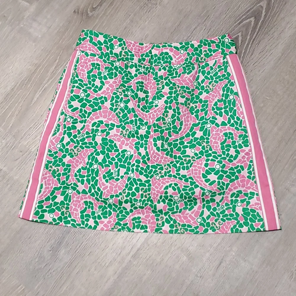Vintage Lilly Pulitzer called dolphins mini skirt green pink women size 2